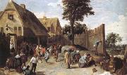 TENIERS, David the Younger Peasants dancing outside an Inn (mk25) oil painting on canvas
